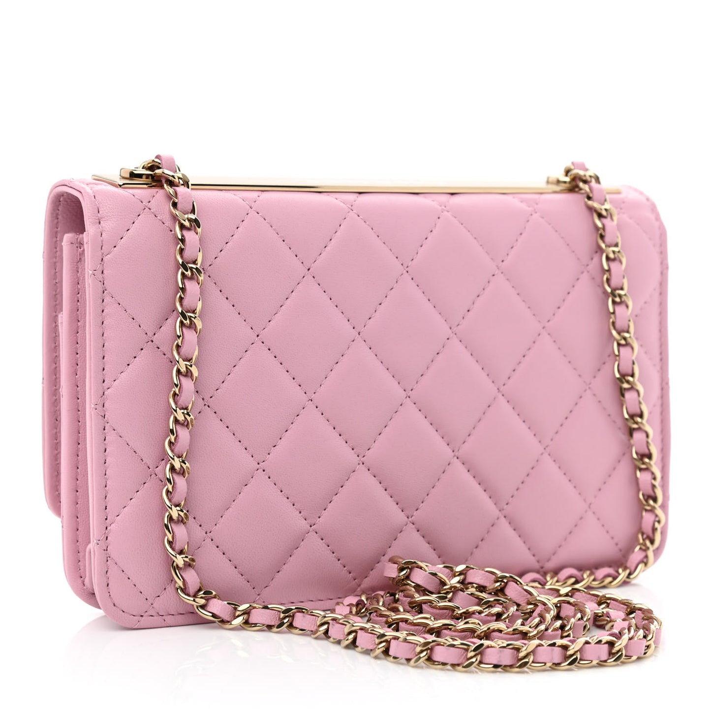 Lambskin Quilted Trendy CC Wallet On Chain WOC Pink
