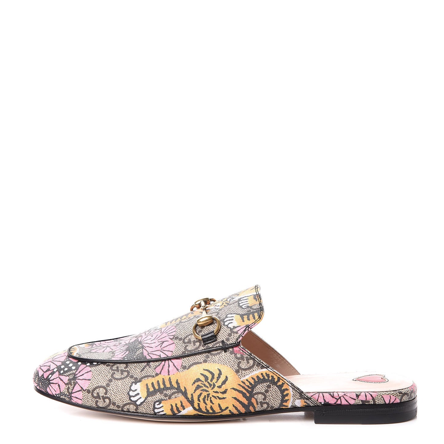GG Supreme Monogram Bengal Womens Princetown Slippers 37 Beige Crop Pink
