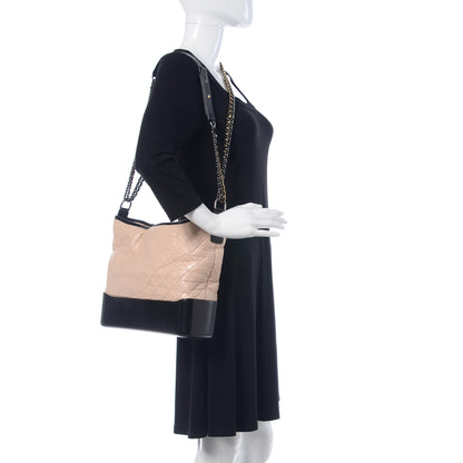 Chanel Aged Calfskin Quilted Large Gabrielle Hobo Beige Black 2 of 13