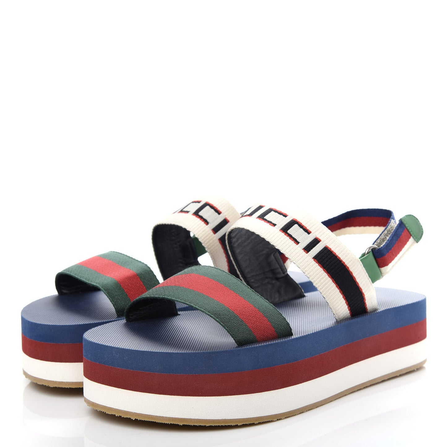 Canvas Logo Stripe Flatform Slingback Sandals 38 Green Red Blue