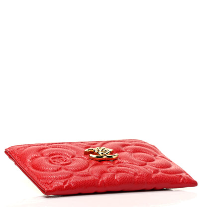 Chanel Caviar Camellia Embossed Card Holder Red 3 of 4
