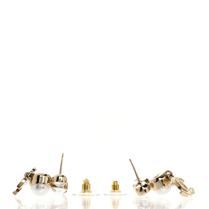 Chanel Pearl Crystal CC Drop Earrings Gold 3 of 5