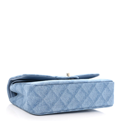 Chanel Printed Denim Quilted Medium Double Flap Light Blue 4 of 11