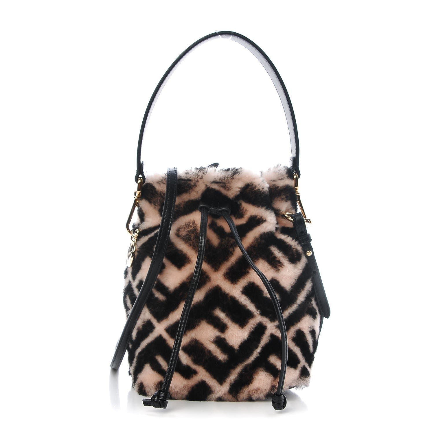 Fendi Shearling F is Macro FF 1974 Diagonal Mini Mon Tresor Bucket Bag Light Rose Black 1 of 8
