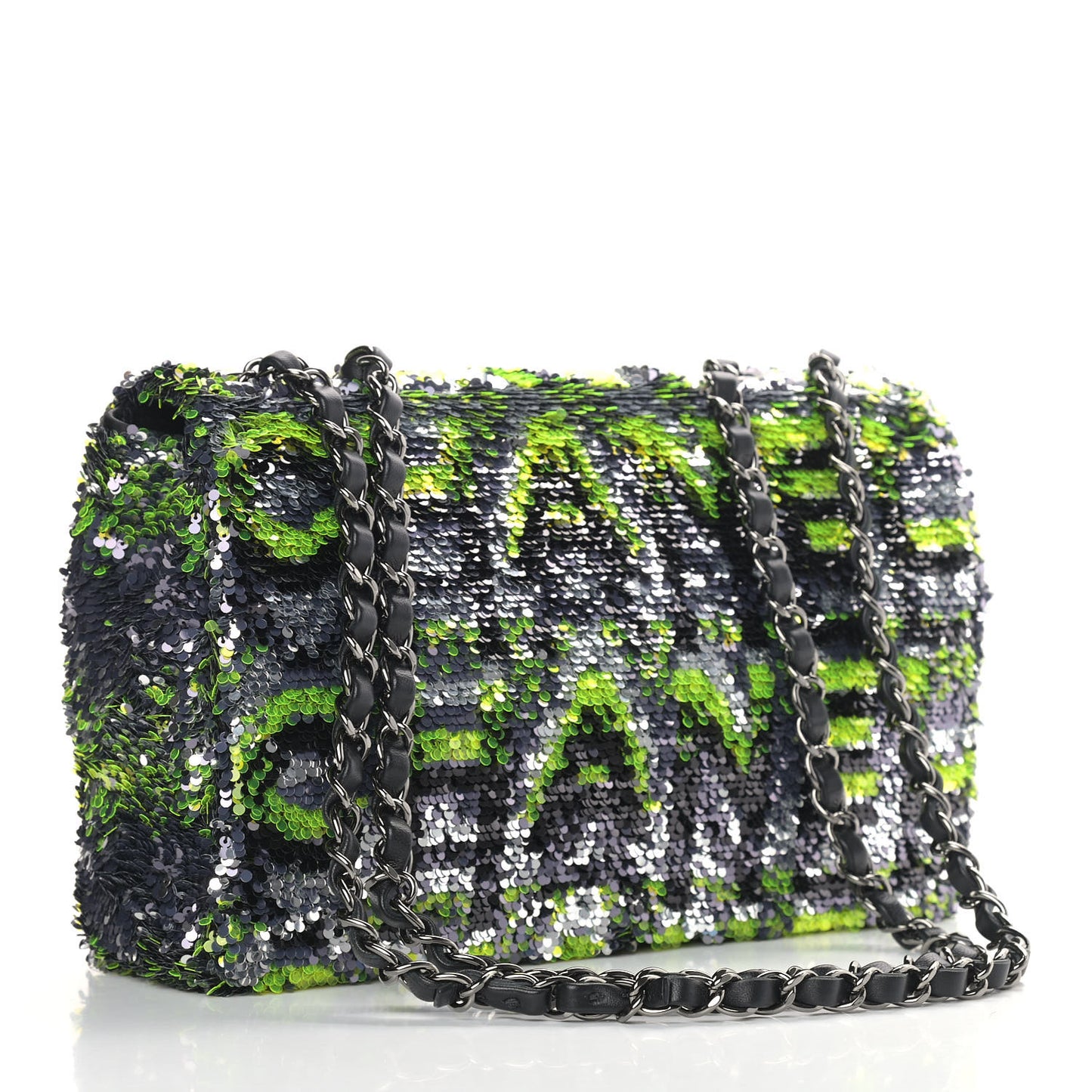 Sequin Logo Single Flap Green Silver Black