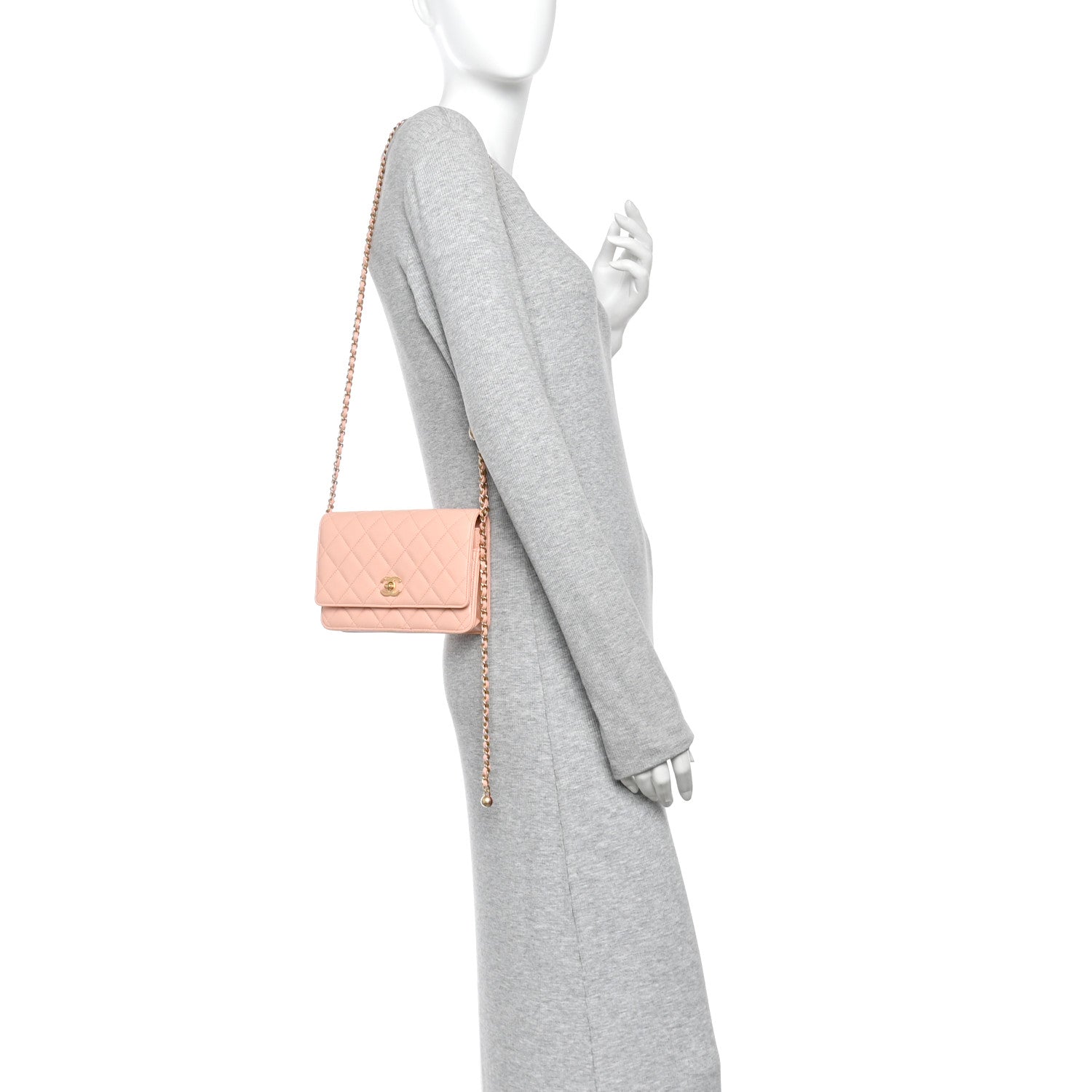Chanel Lambskin Quilted CC Pearl Crush Wallet on Chain WOC Light Orange 2 of 12