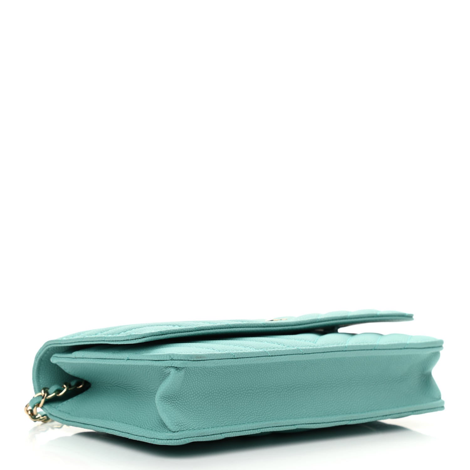 Chanel Caviar Flat Chevron Quilted Wallet On Chain WOC Green 3 of 12