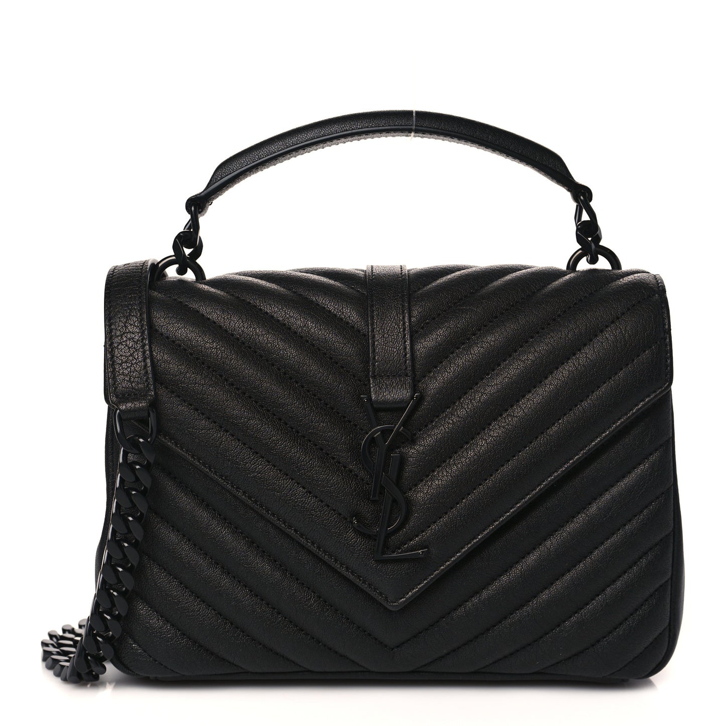 Sheepskin Matelasse Chevron Monogram Monochrome Medium College Bag Black
