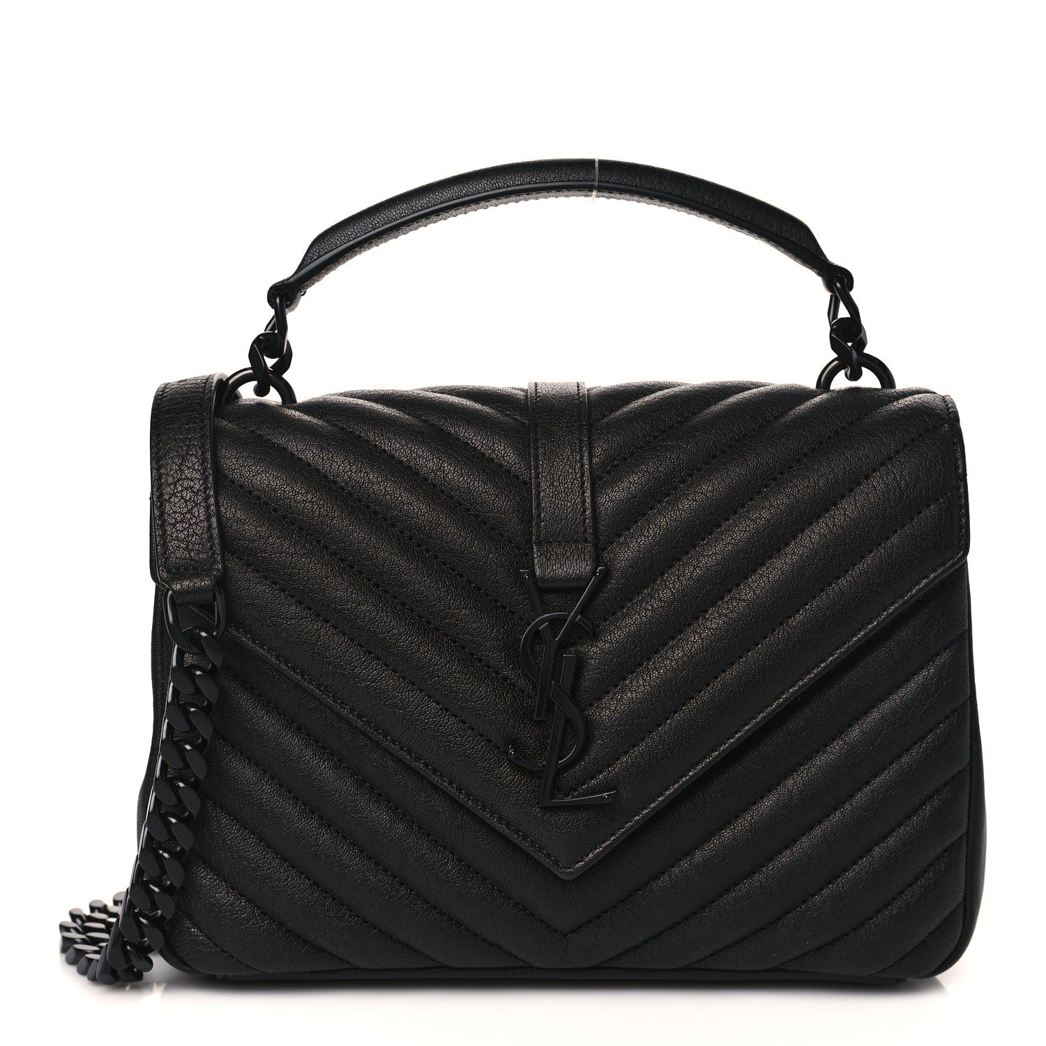 Saint Laurent Sheepskin Matelasse Chevron Monogram Monochrome Medium College Bag Black 1 of 9