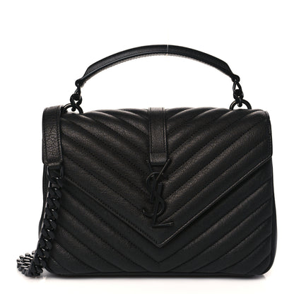 Saint Laurent Sheepskin Matelasse Chevron Monogram Monochrome Medium College Bag Black 1 of 9