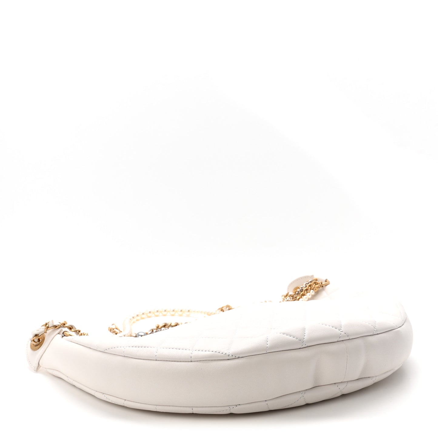 Lambskin Quilted All About Chains Hobo White