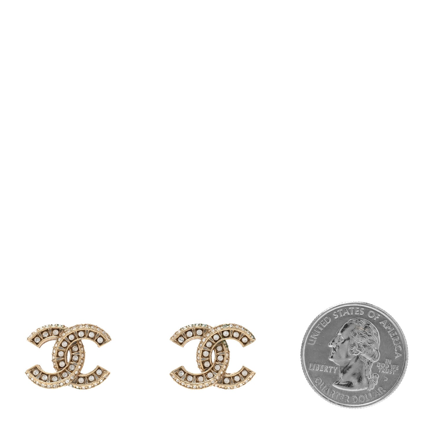 Chanel Crystal Timeless CC Earrings Gold 2 of 4