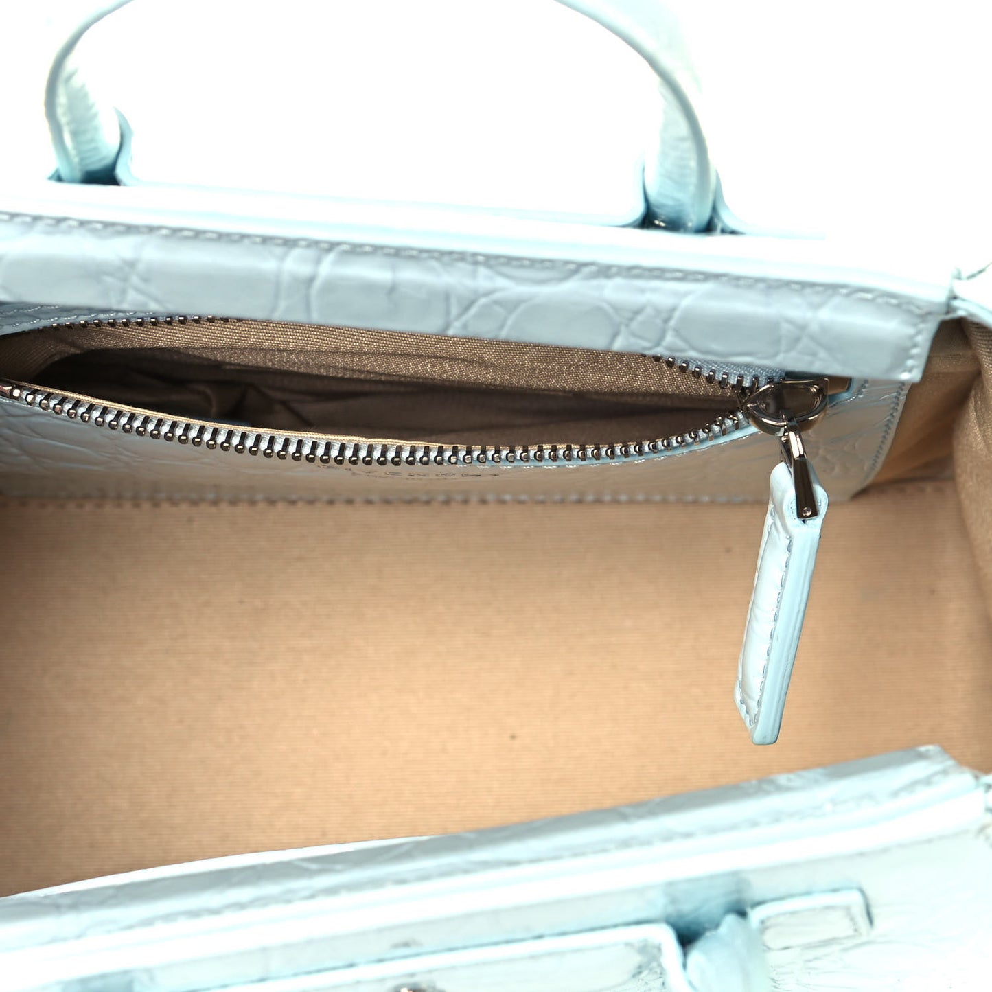 Calfskin Crocodile Embossed Mini Antigona Lock Sky Blue