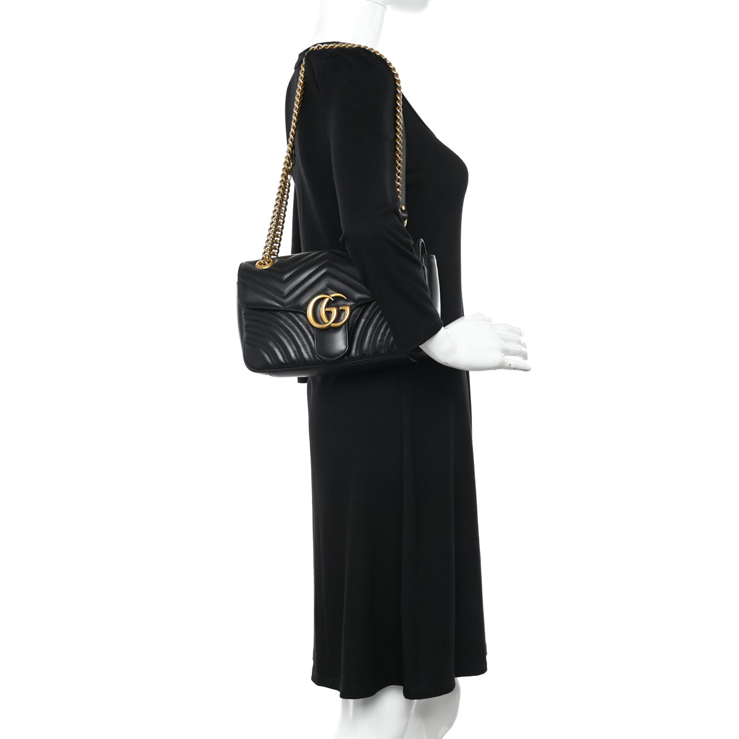 Calfskin Matelasse Small GG Marmont Shoulder Bag Black