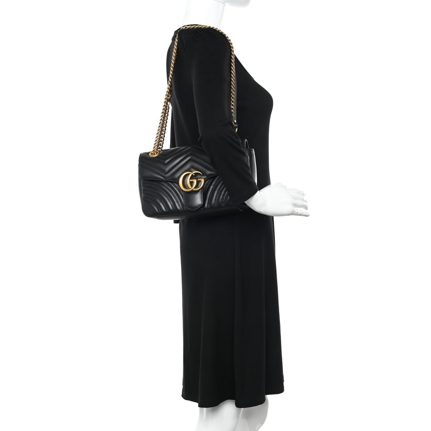 Gucci Calfskin Matelasse Small GG Marmont Shoulder Bag Black 2 of 13
