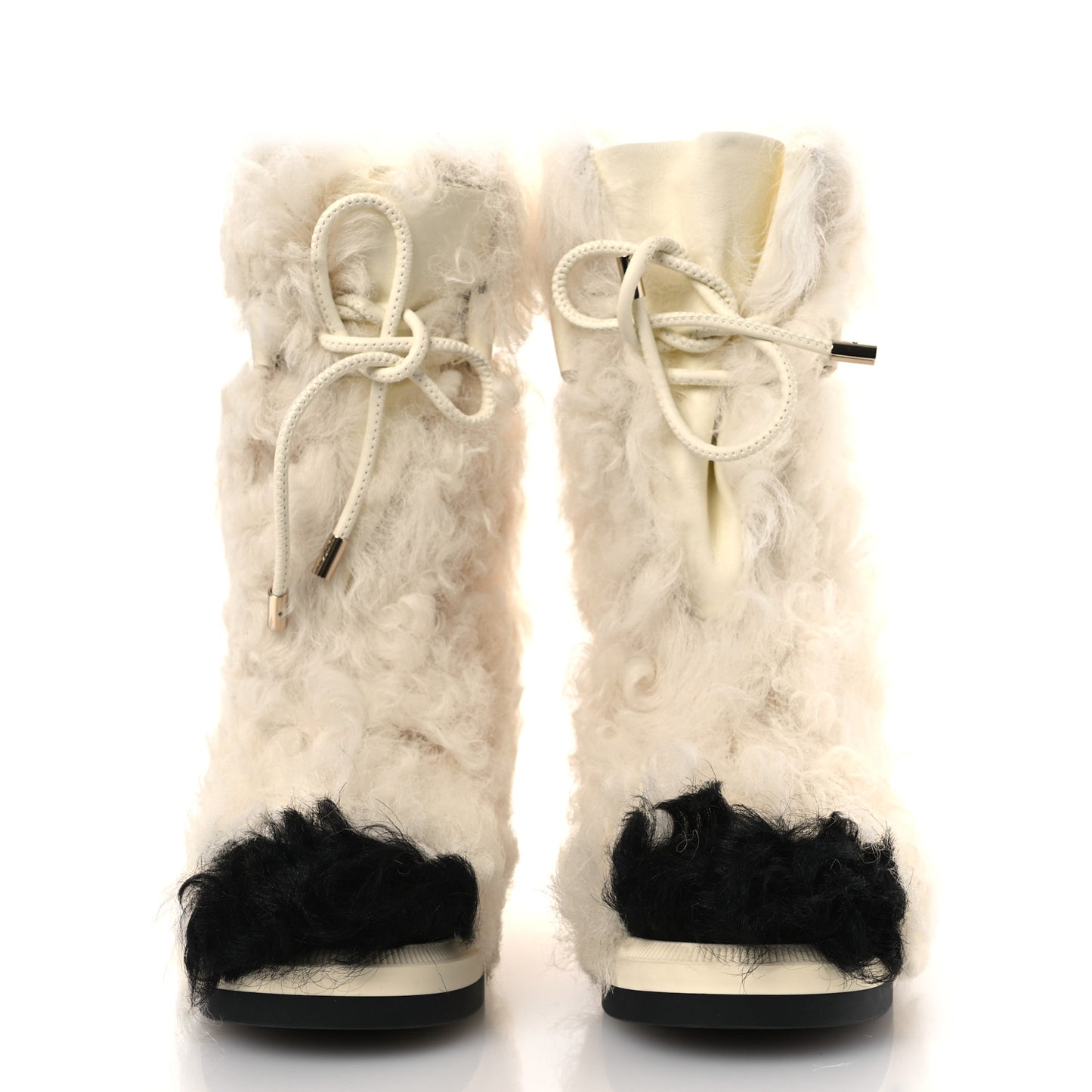 Shearling Sheepskin High Boots 38 Ivory Black