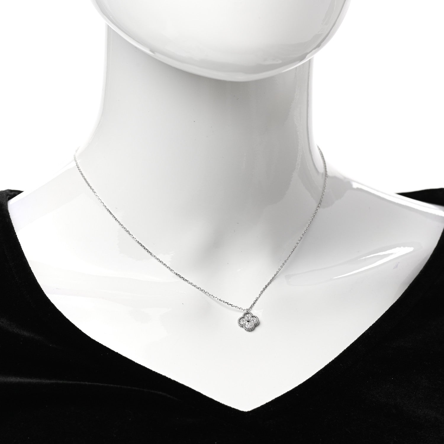Van Cleef & Arpels 18K White Gold Diamond Sweet Alhambra Pendant Necklace 2 of 5
