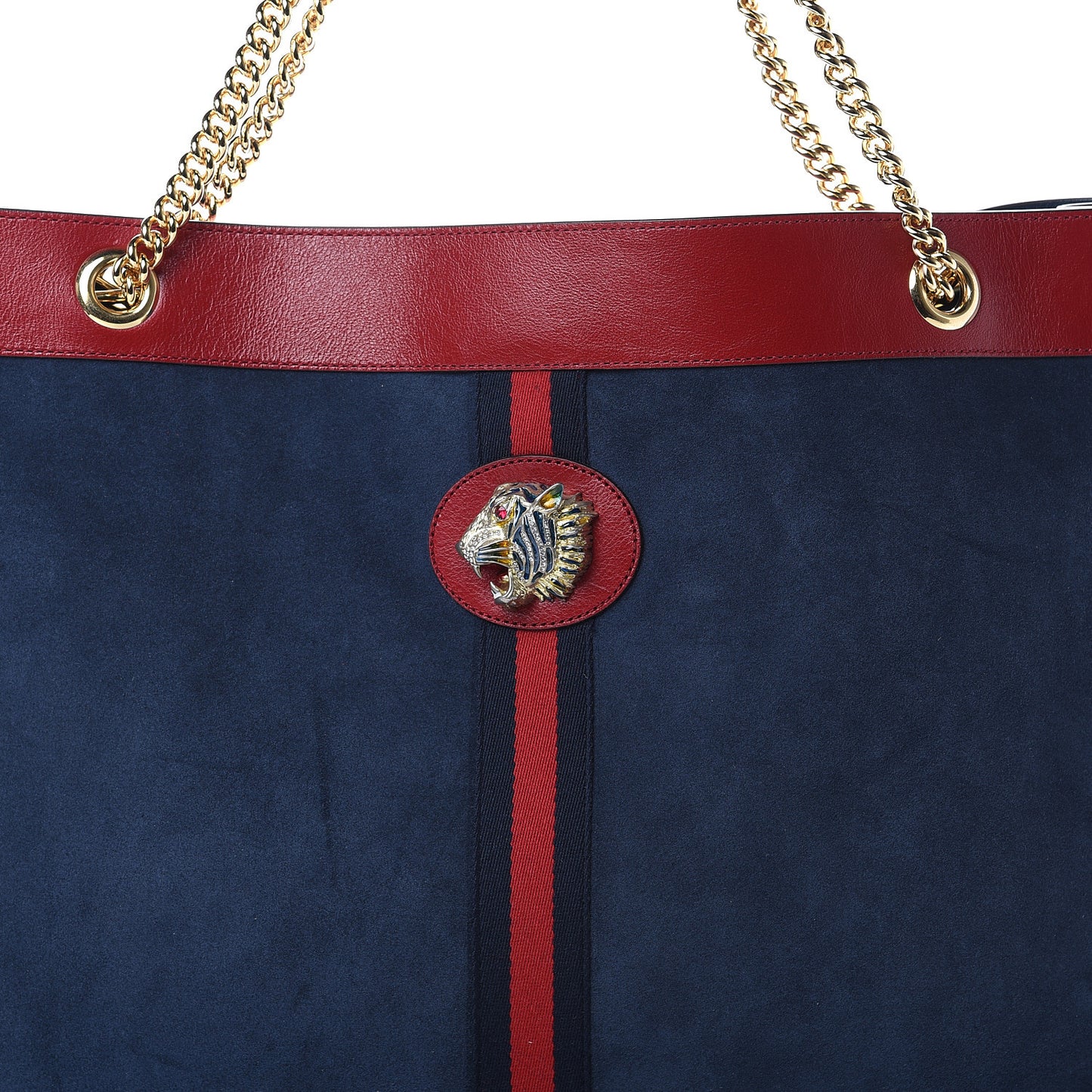 Suede Calfskin Large Rajah Chain Tote New Blue Romantic Cherry