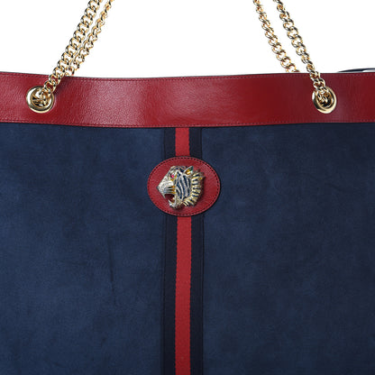 Gucci Suede Calfskin Large Rajah Chain Tote New Blue Romantic Cherry 8 of 13