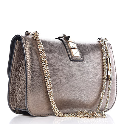 Valentino Garavani Metallic Vitello Medium Glam Lock Rockstud Flap Sasso 3 of 10