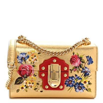 Dolce & Gabbana Metallic Calfskin Crystal Embellished Lucia Shoulder Bag Gold Multicolor 1 of 10