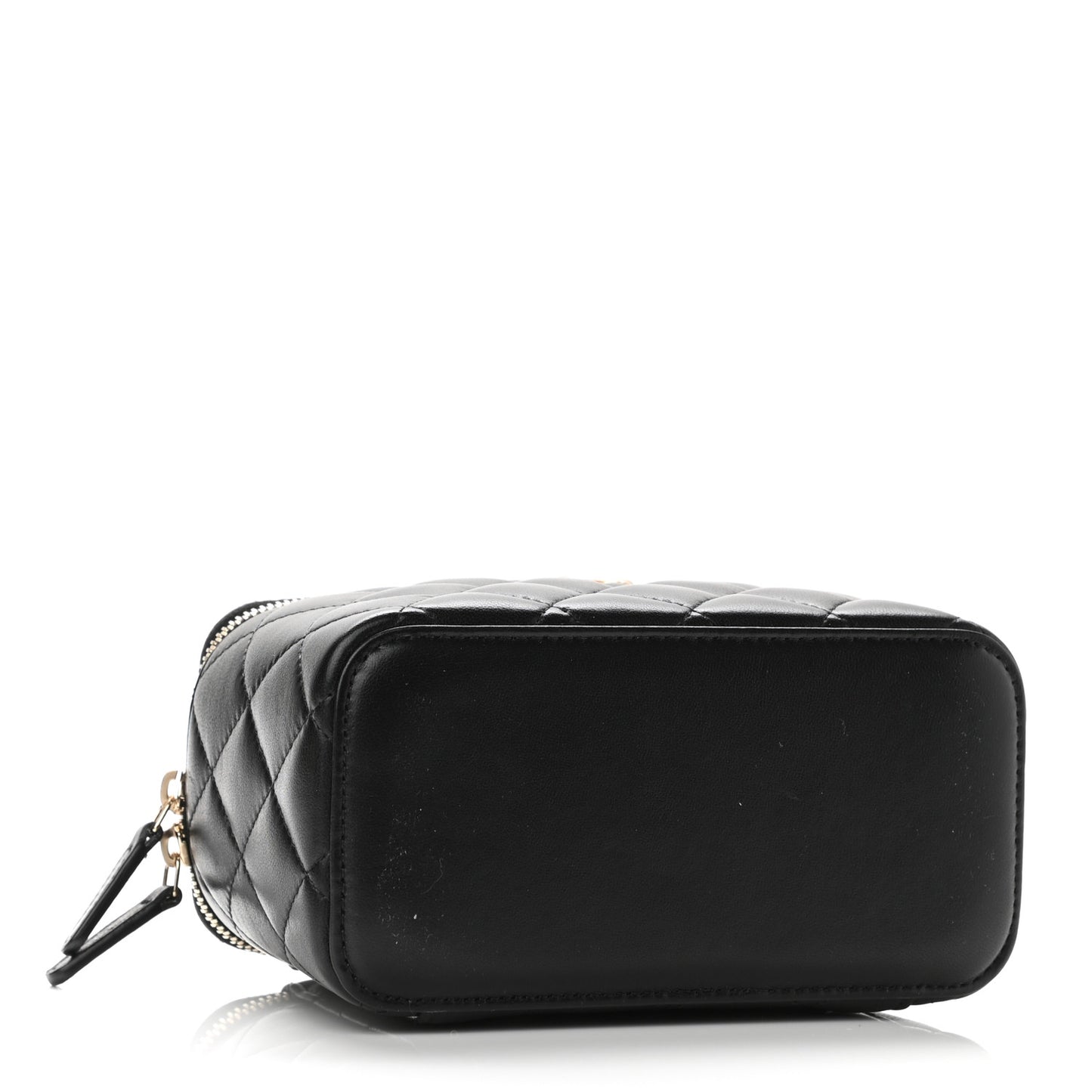 Lambskin Quilted Small Pearl Crush Vanity Case With Chain Black