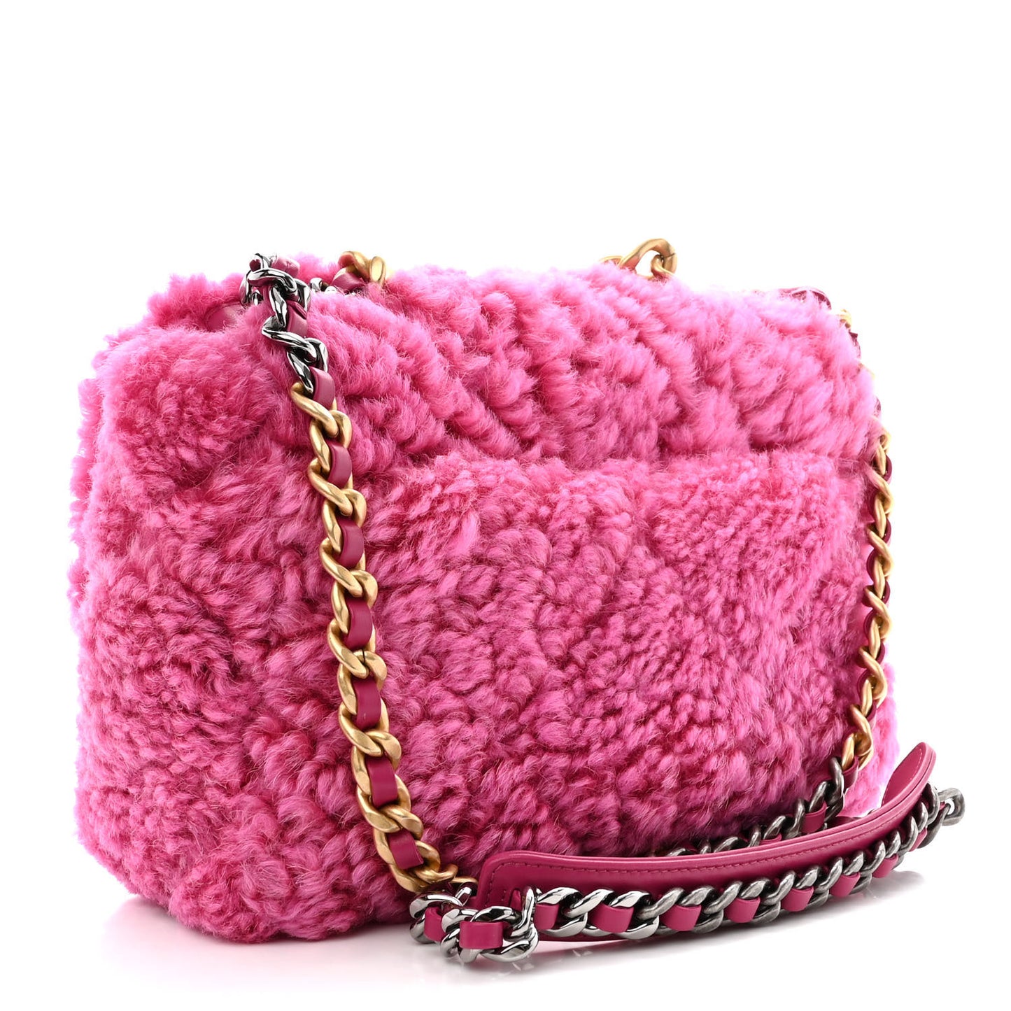 Shearling Sheepskin Medium Chanel 19 Flap Pink