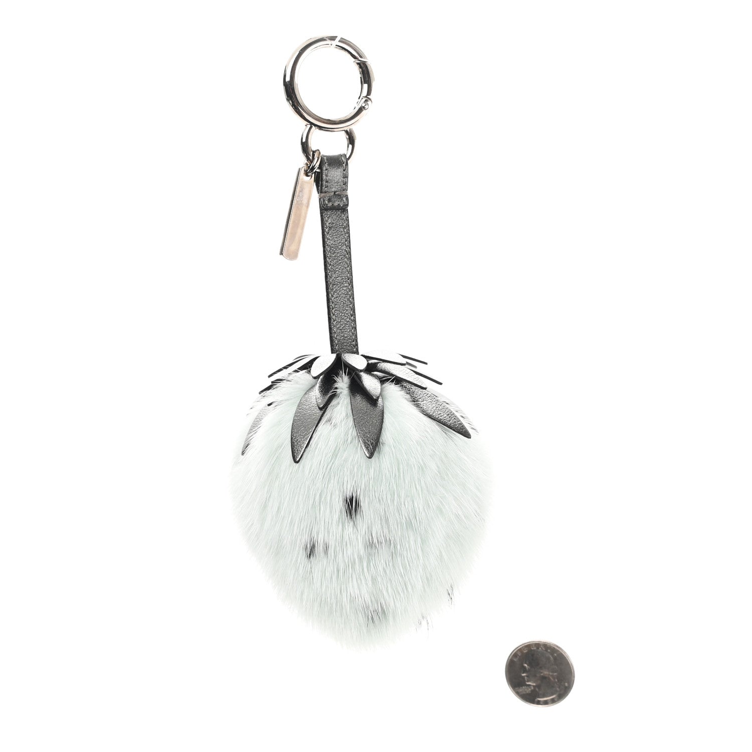 Fendi Mink Fur Vitello Catalan Strawberry Bag Charm Graphite Teal 1 of 3