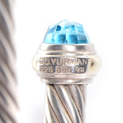 David Yurman Sterling Silver 14K Yellow Gold Blue Topaz 7mm Cable Classics Bracelet 3 of 4