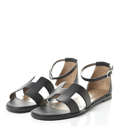 Hermes Calfskin Santorini Sandals 41 Black 3 of 8