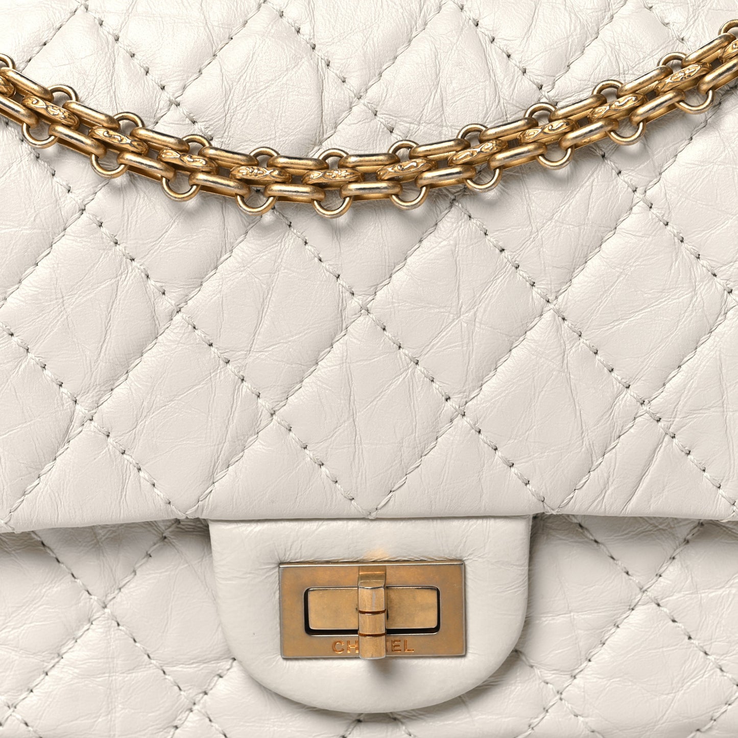 Aged Calfskin Quilted 2.55 Reissue 225 Flap White