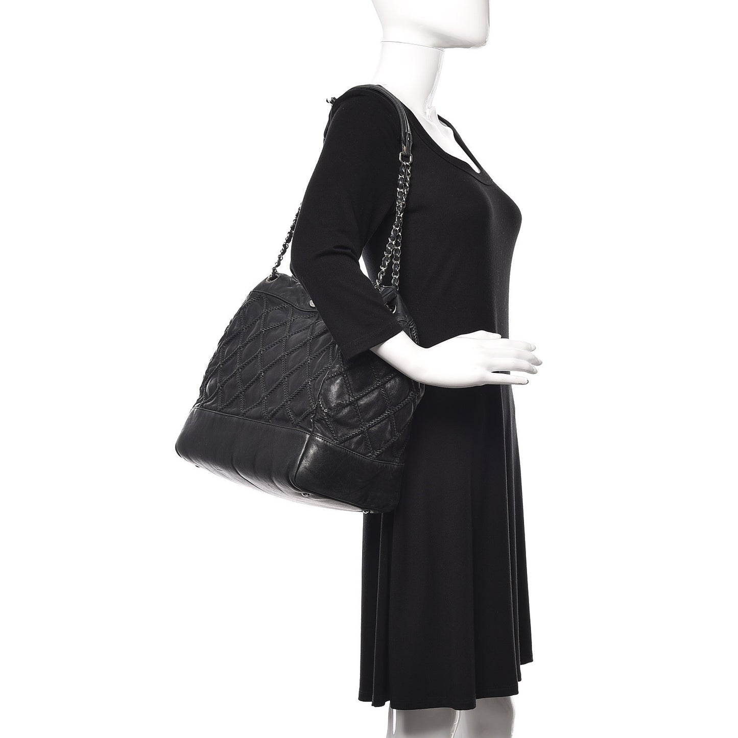 Lambskin Stitched Accordion Shoulder Bag Black