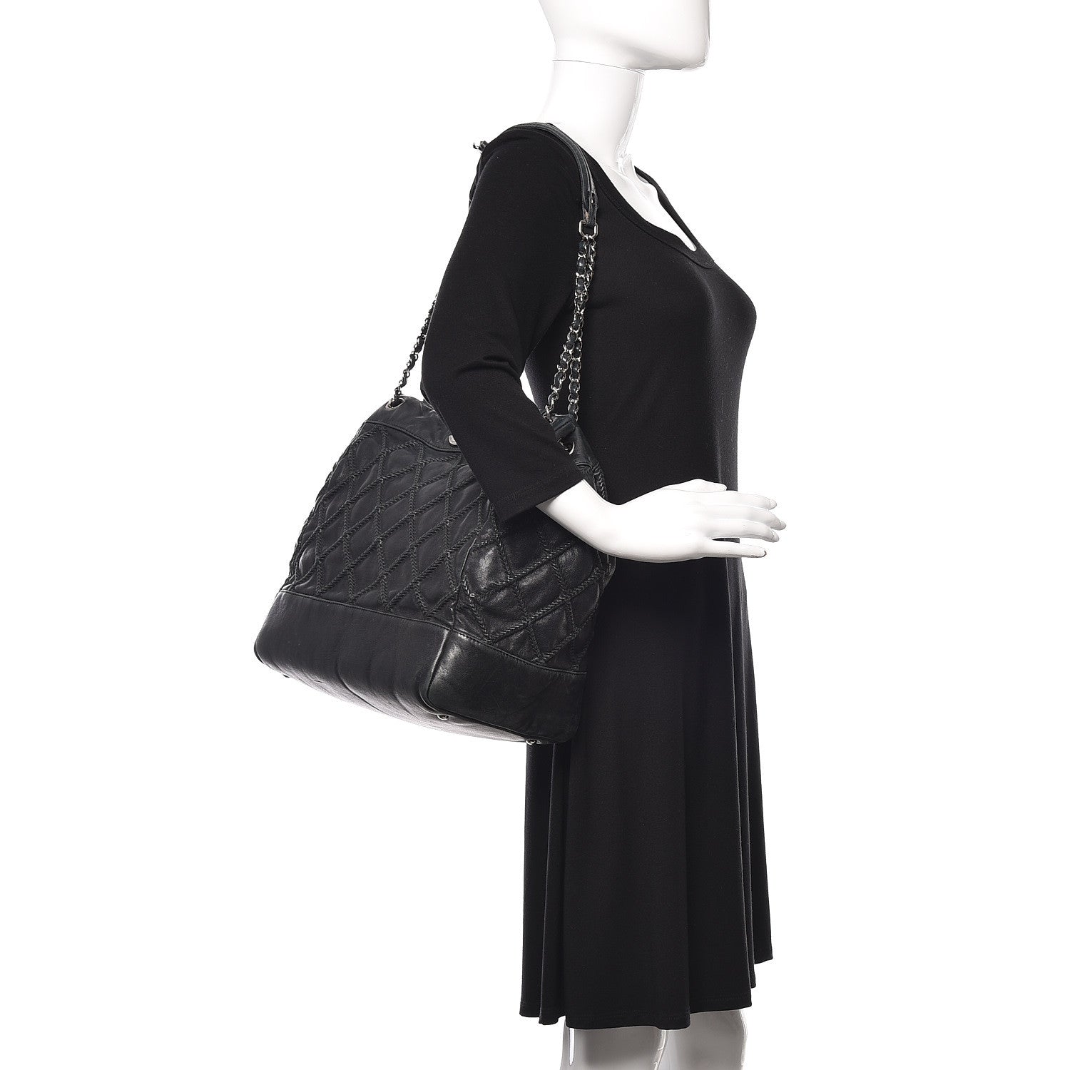 Chanel Lambskin Stitched Accordion Shoulder Bag Black 2 of 17