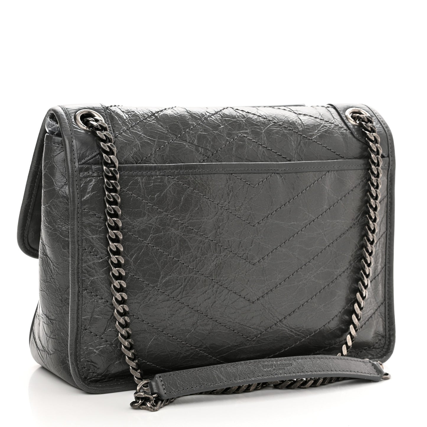 Crinkled Calfskin Matelasse Monogram Medium Niki Chain Satchel Storm