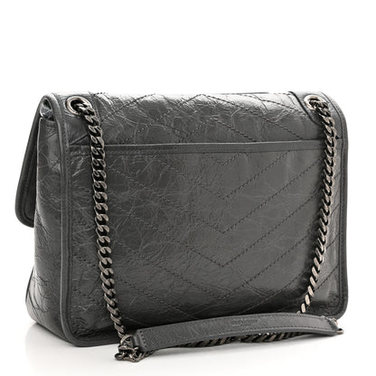 Saint Laurent Crinkled Calfskin Matelasse Monogram Medium Niki Chain Satchel Storm 3 of 10