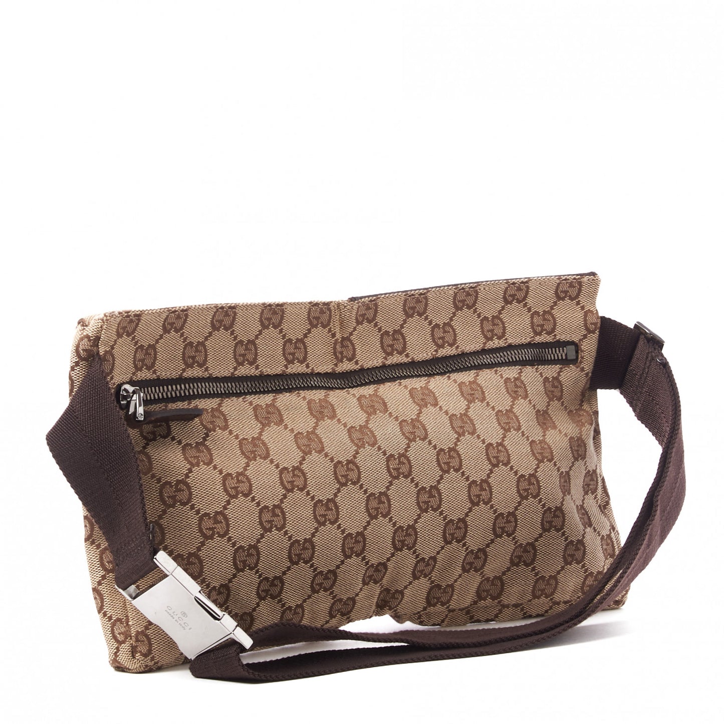 GG Monogram Double Pocket Belt Bag Dark Brown