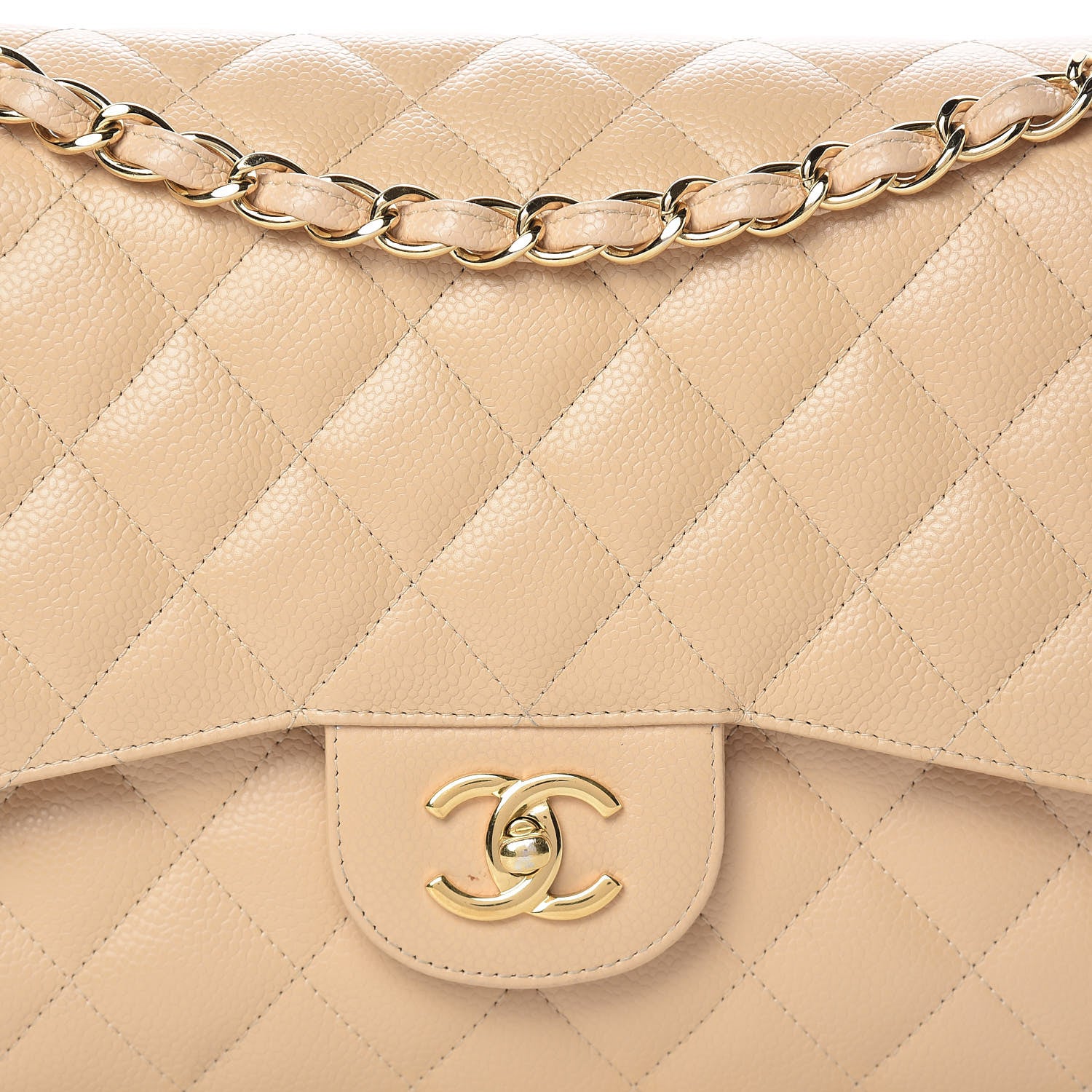 Chanel Caviar Quilted Jumbo Double Flap Beige 18 of 21