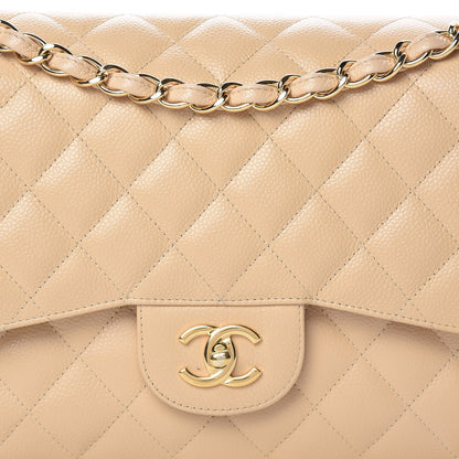 Chanel Caviar Quilted Jumbo Double Flap Beige 18 of 21