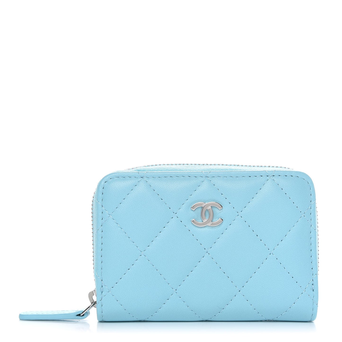 Lambskin Quilted Zip Around Coin Purse Wallet Neon Blue