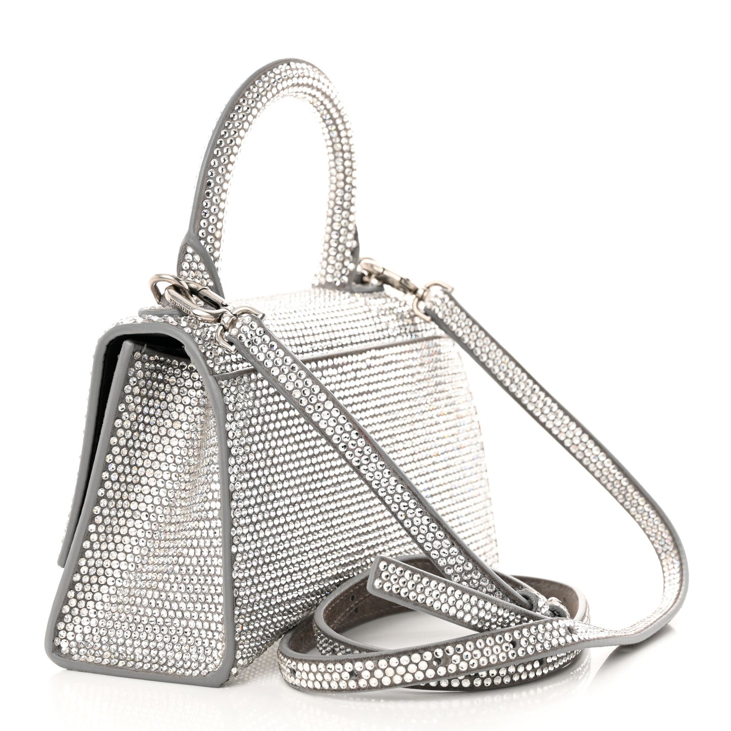 Strass Suede Hourglass Top Handle Bag XS Smoke Grey Crystal