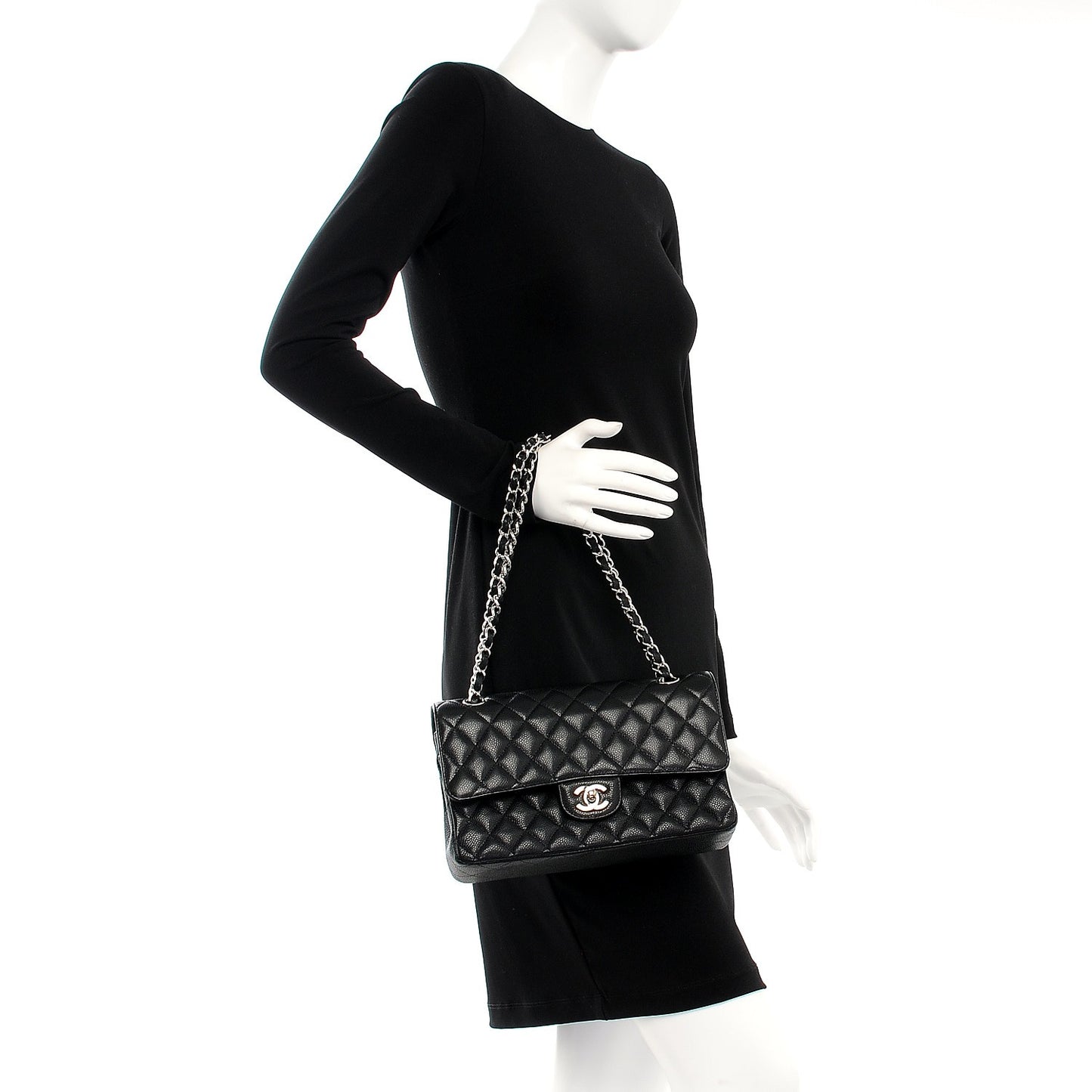 Caviar Quilted Medium Double Flap Black