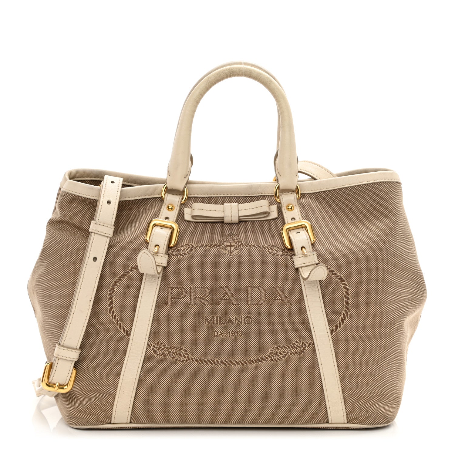 Prada Jacquard Logo Tote Corda Talco 1 of 15