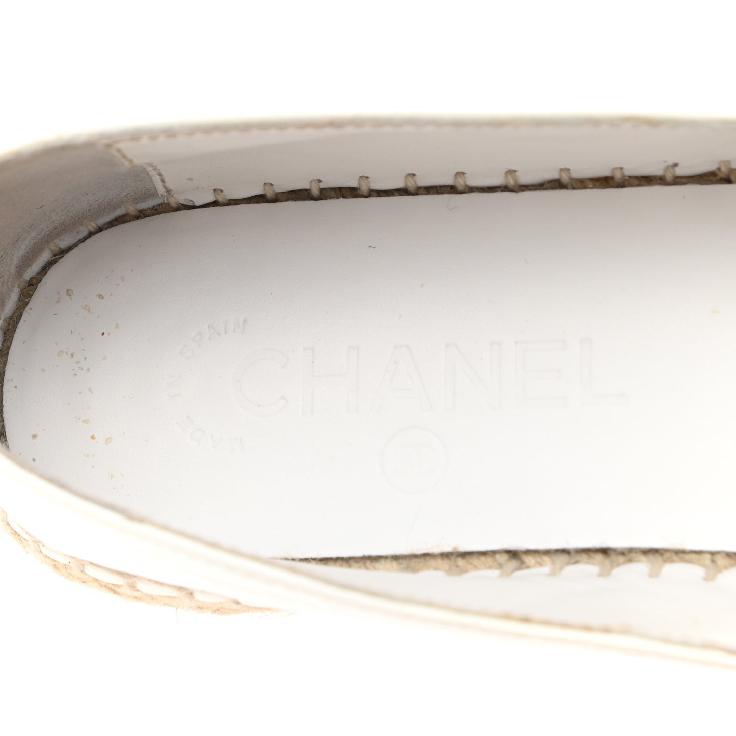 Patent Calfskin Crystal CC Espadrilles 39 White Black