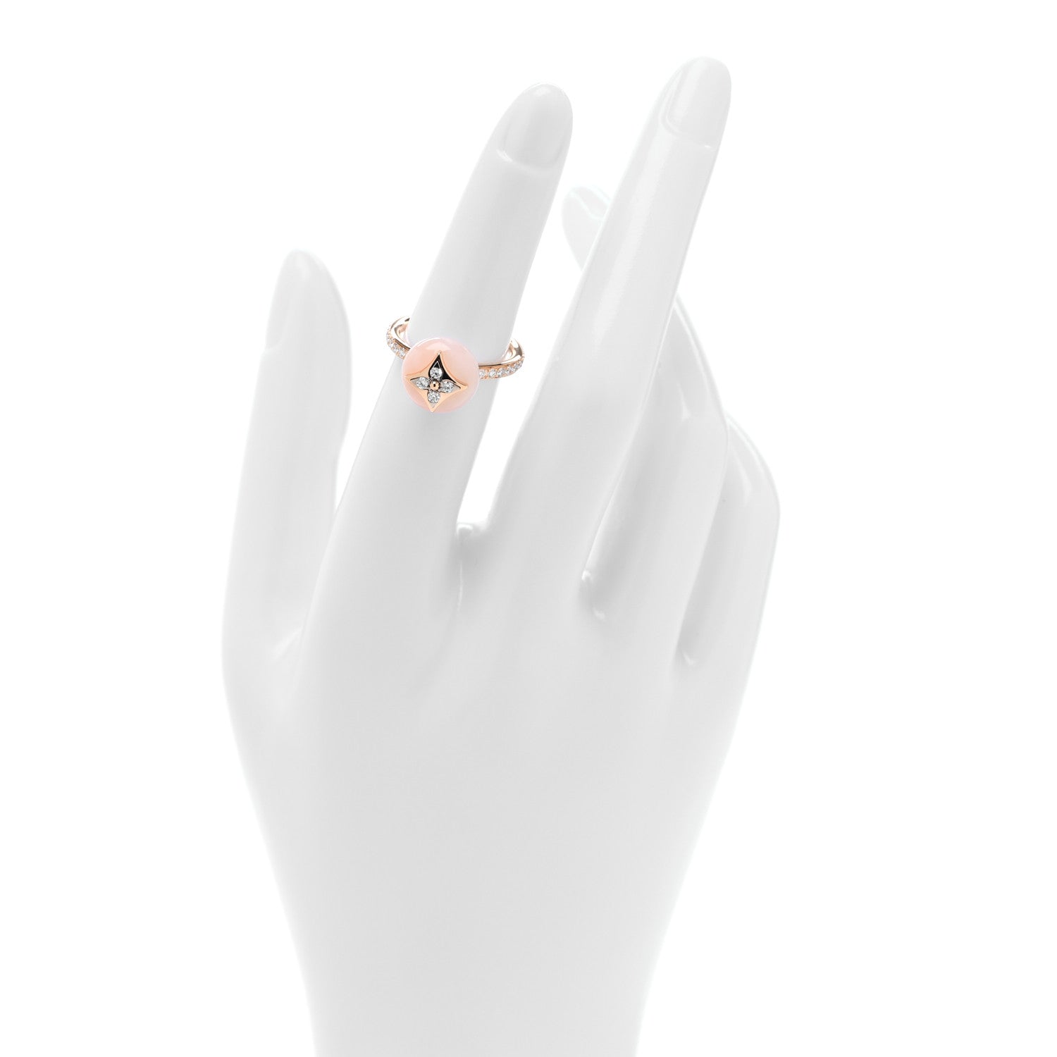 Louis Vuitton 18K Pink Gold Diamond Pink Opal Color Blossom Pave Ring 49 5 2 of 4