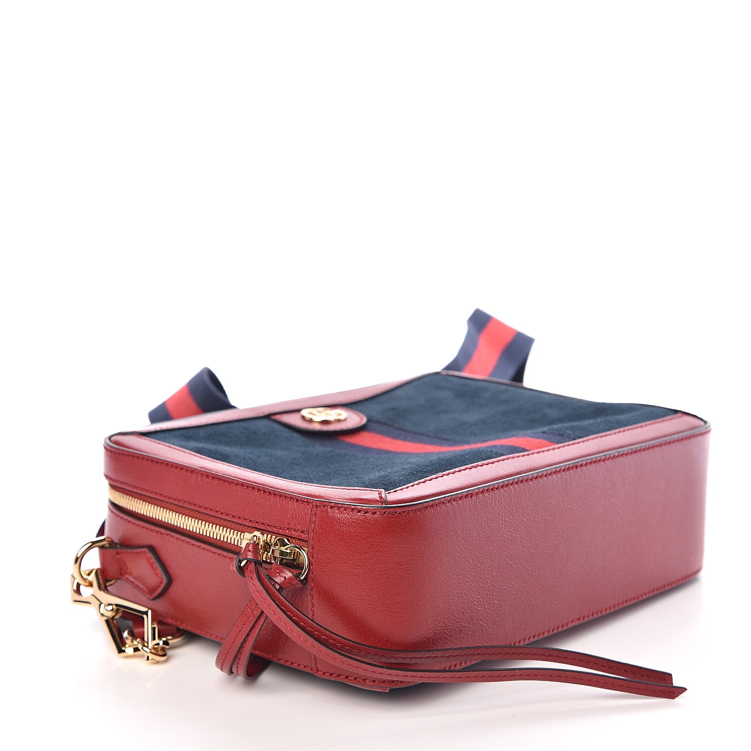 Gucci Suede Calfskin Web Small Ophidia Top Handle Shoulder Bag New Blue Romantic Cherry 3 of 9
