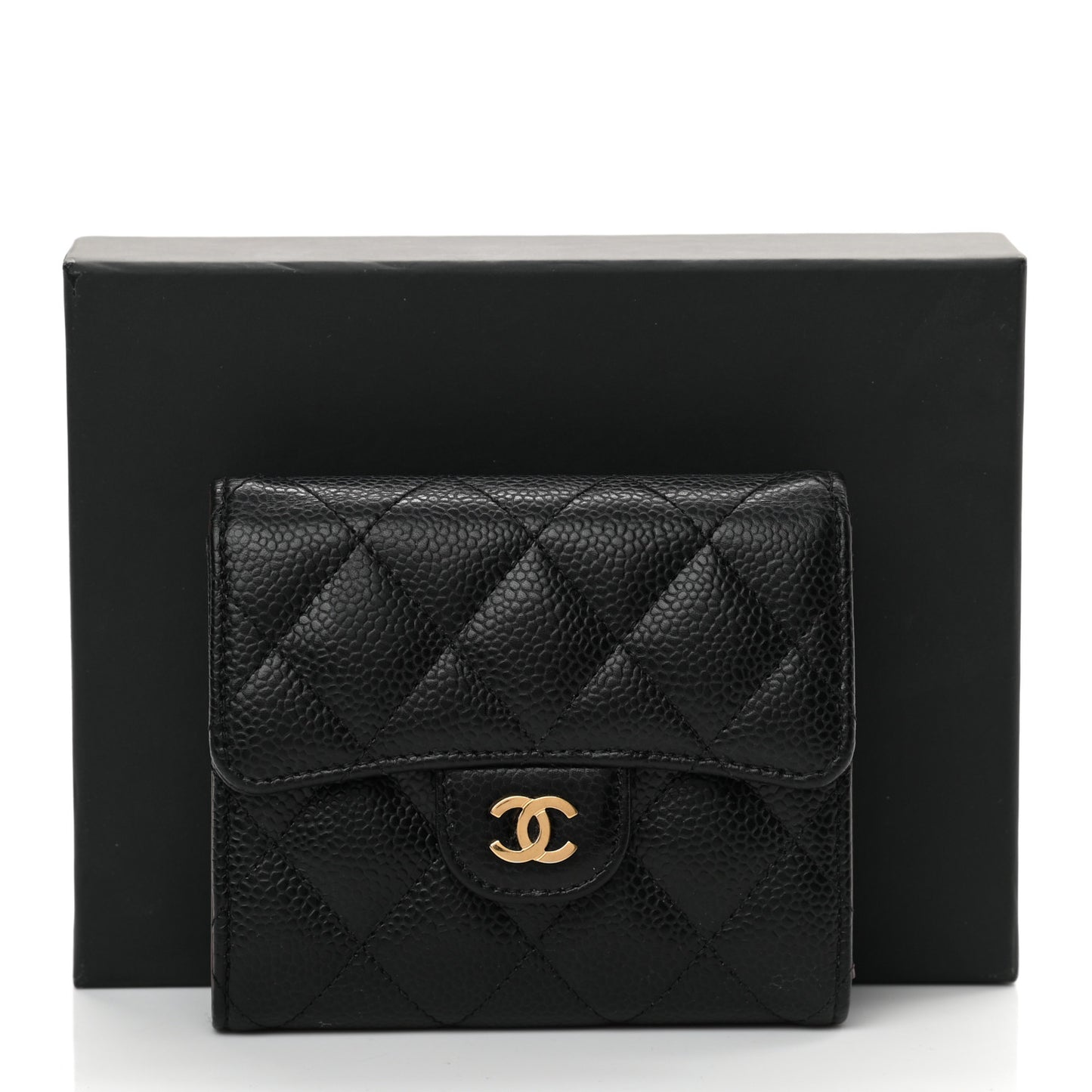 Caviar Quilted Compact Flap Wallet Black