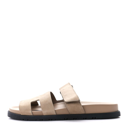 Hermes Suede Goatskin Womens Chypre Sandals 39 Beige Argile 1 of 9