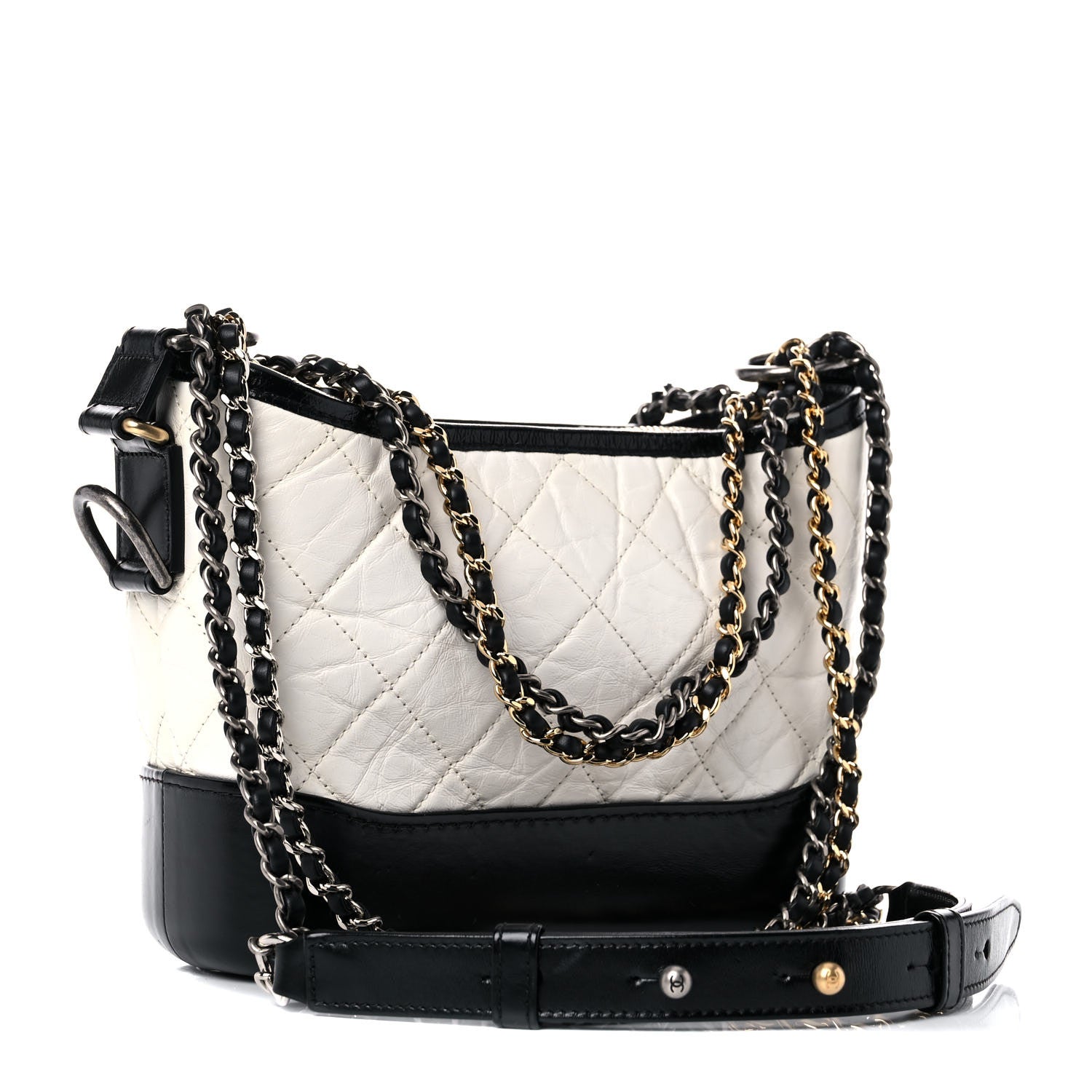 Chanel Aged Calfskin Quilted Small Gabrielle Hobo Black White 3 of 15