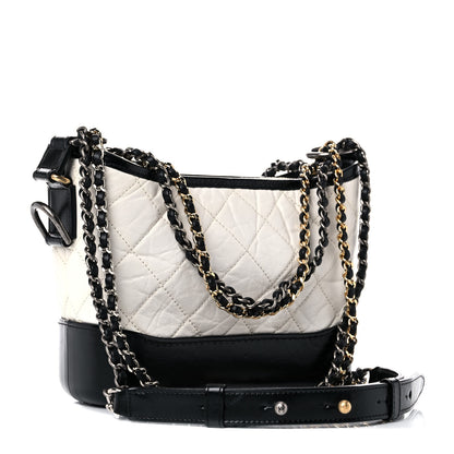 Chanel Aged Calfskin Quilted Small Gabrielle Hobo Black White 3 of 15