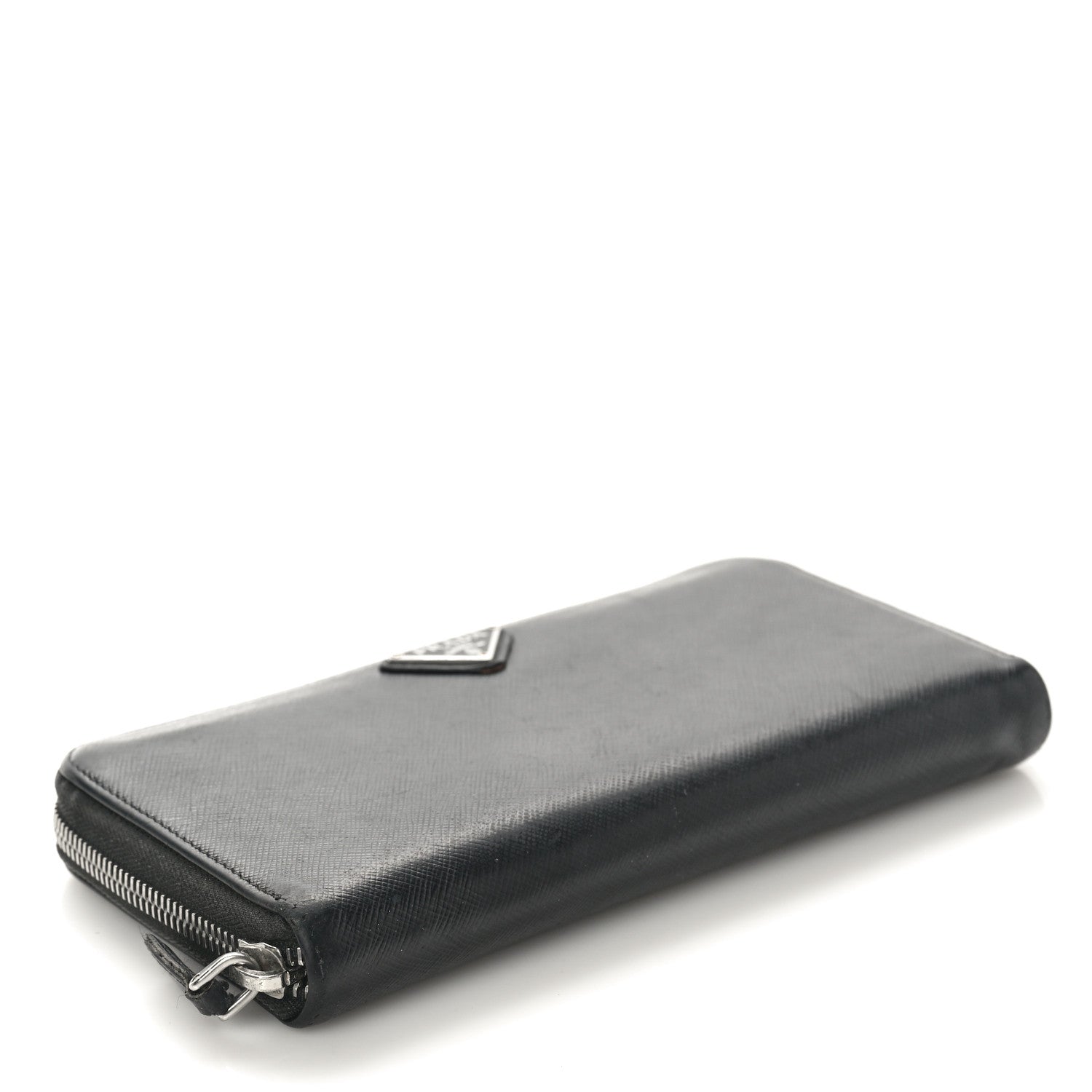 Prada Saffiano Triangle Zip Around Wallet Black 4 of 9
